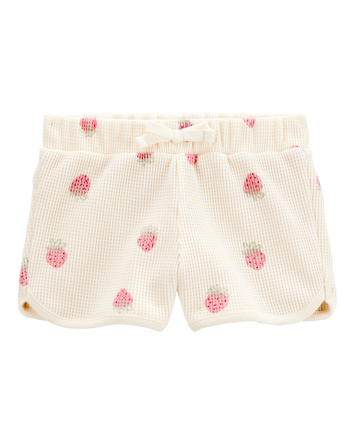 Toddler Strawberry Print Waffle Knit Shorts - Ivory, 